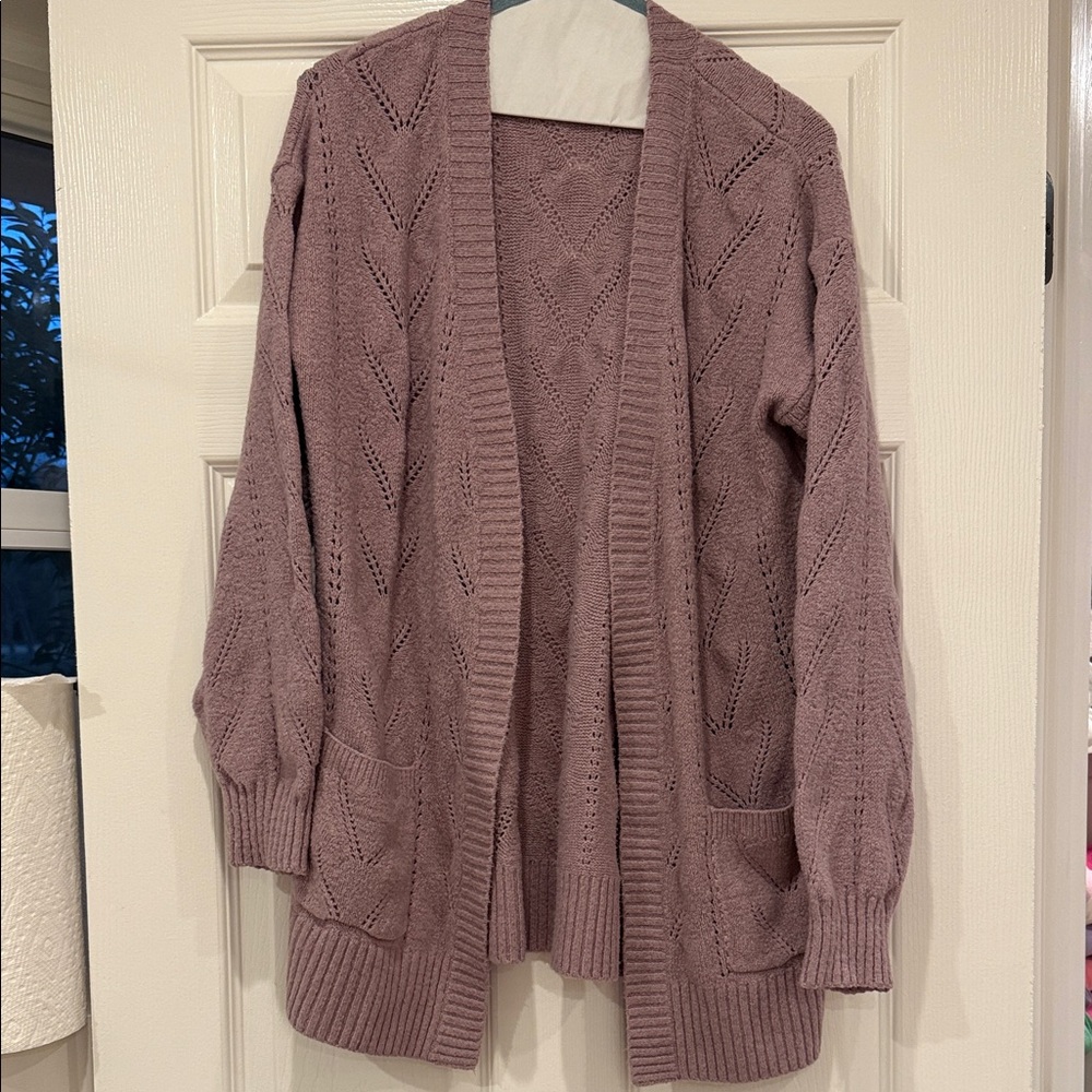 Juniors Lavender Open-Front Cardigan Sweater